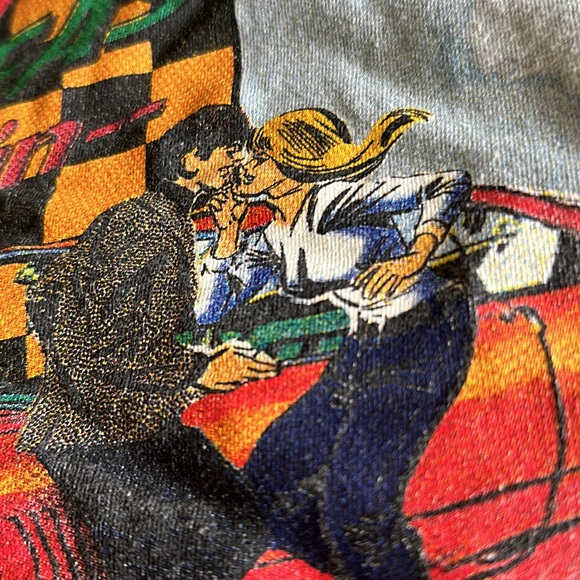 Jordache vintage Race Car Checkered Carla Graphic crewneck Screen tshirt Croptop - Picture 7 of 8
